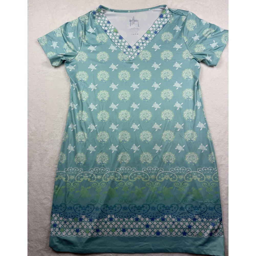 Guy Harvey Sea Turtle Aqua V Neck Short Sleeve Dress Cover Up XL